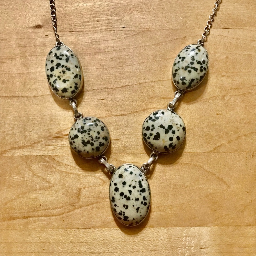 Unique Dalmatian Jasper Necklace - 17.5” in length - 925 Plated/Stamped